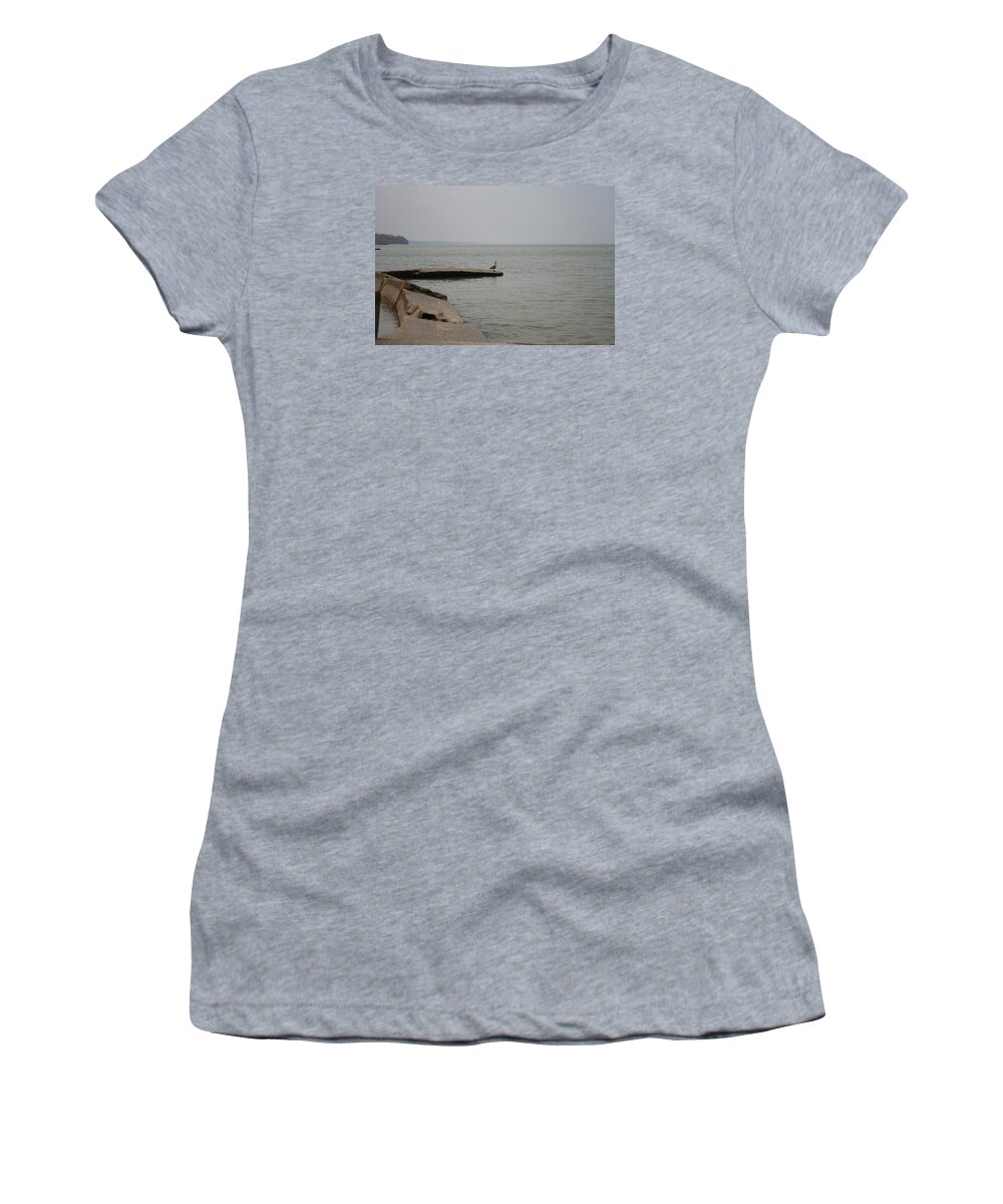 Canadian Geese Women's T-Shirt featuring the photograph Solitude on Lake Erie by Valerie Collins