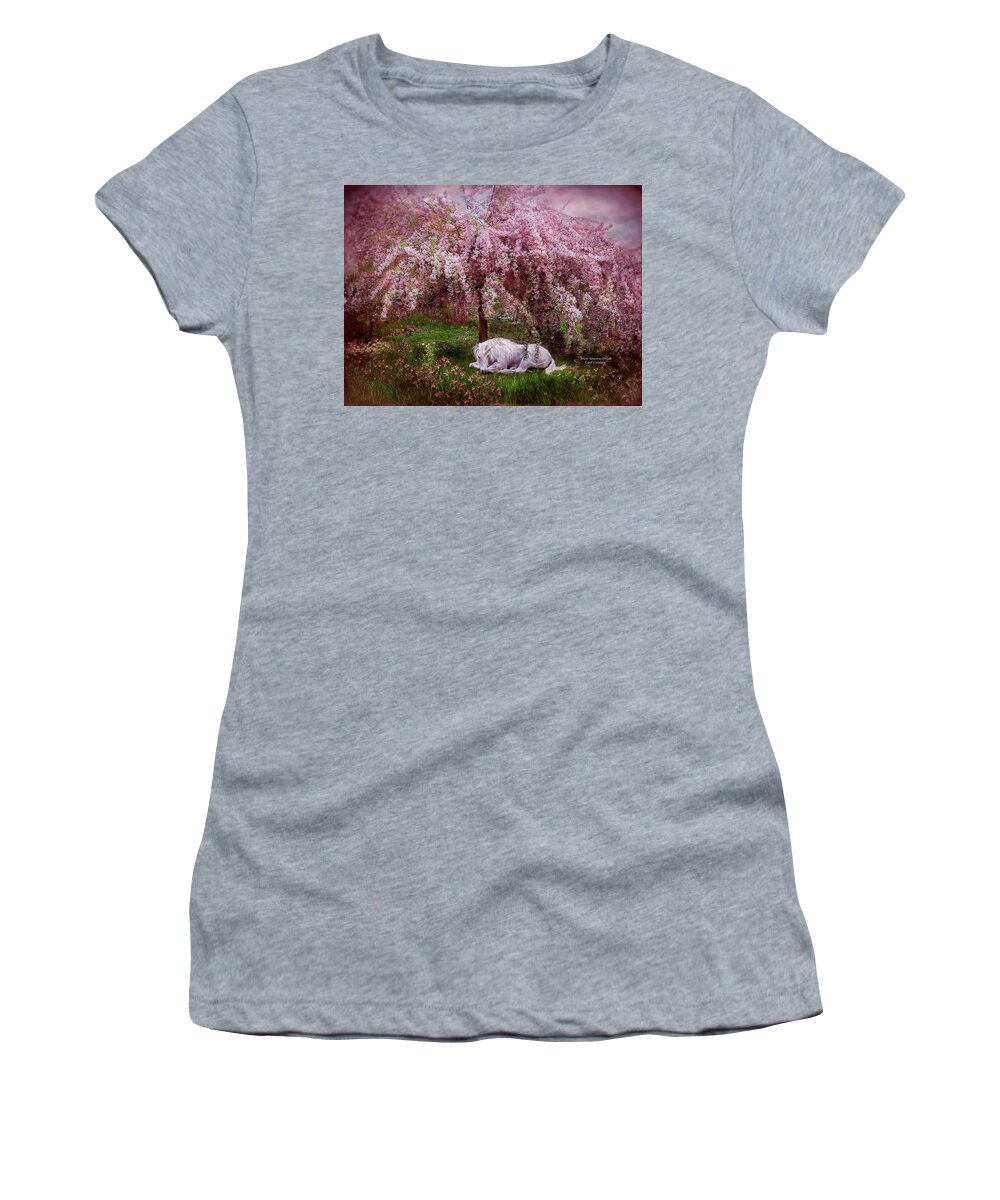 Unicorn Women's T-Shirt featuring the mixed media Where Unicorn's Dream by Carol Cavalaris