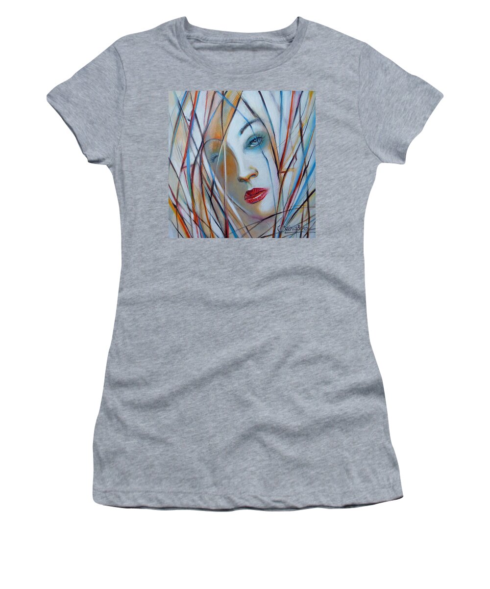 Woman Women's T-Shirt featuring the painting White Nostalgia 010310 by Selena Boron