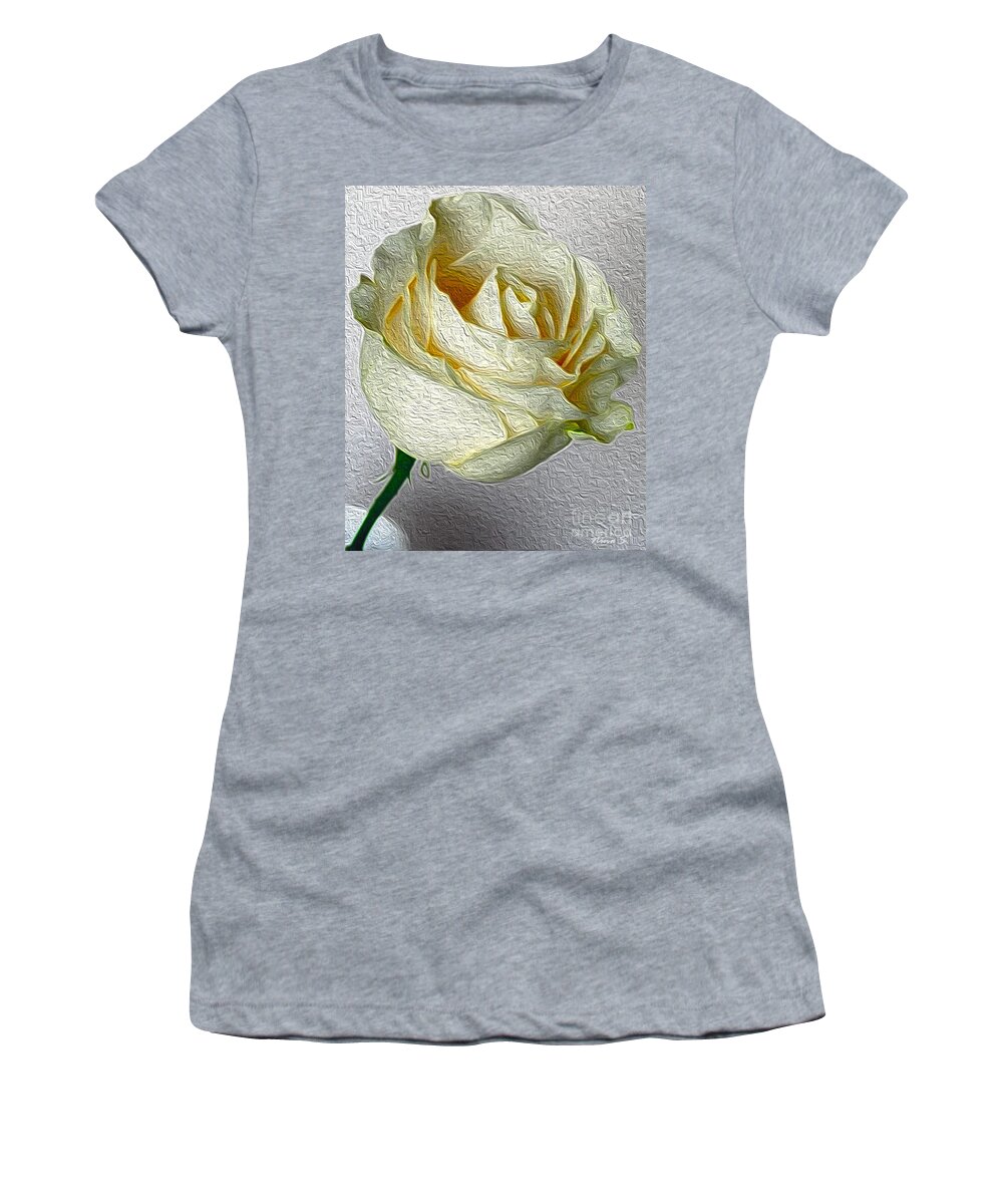 Floral Women's T-Shirt featuring the photograph White Rose in Oil Effect by Nina Silver