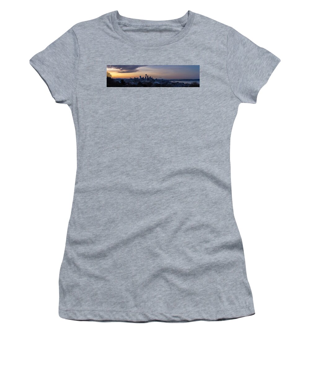 Seattle Women's T-Shirt featuring the photograph Wide Seattle Morning Skyline by Mike Reid