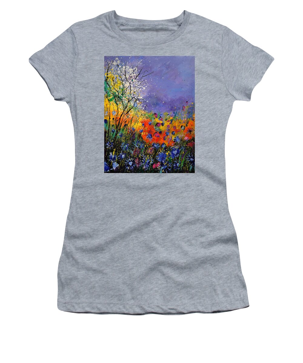 Landscape Women's T-Shirt featuring the painting Wild Flowers 4110 by Pol Ledent