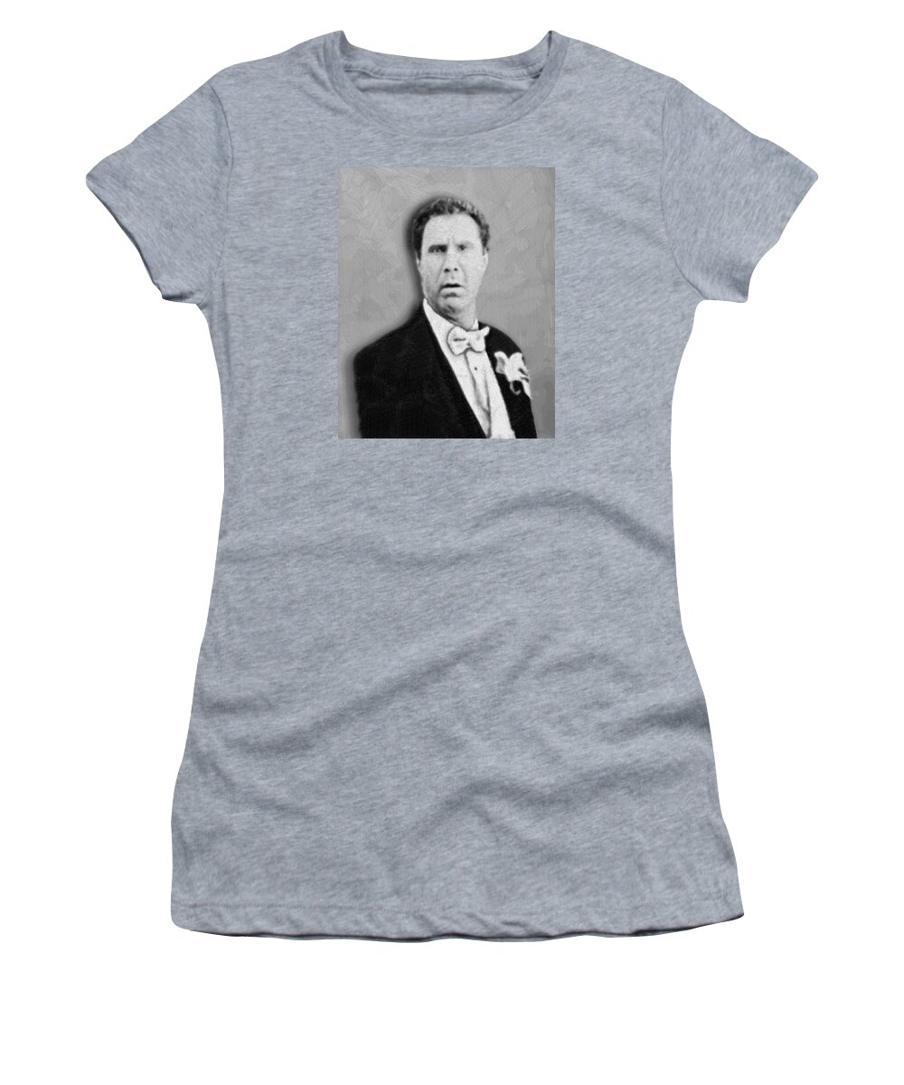 Anchorman Women's T-Shirt featuring the mixed media Will Ferrell Old School by Tony Rubino