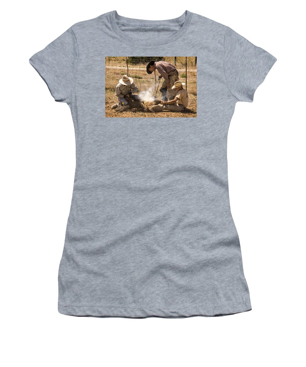 Cattle Roundup Women's T-Shirt featuring the photograph Williamson Valley Roundup 26 by Priscilla Burgers