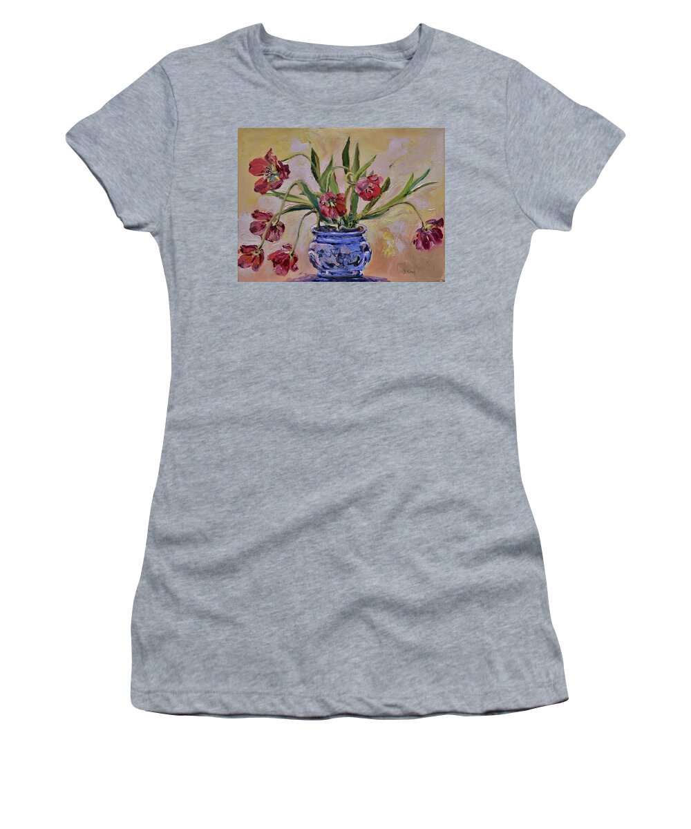 Tulip Women's T-Shirt featuring the painting Wilting Tulips by Donna Tuten