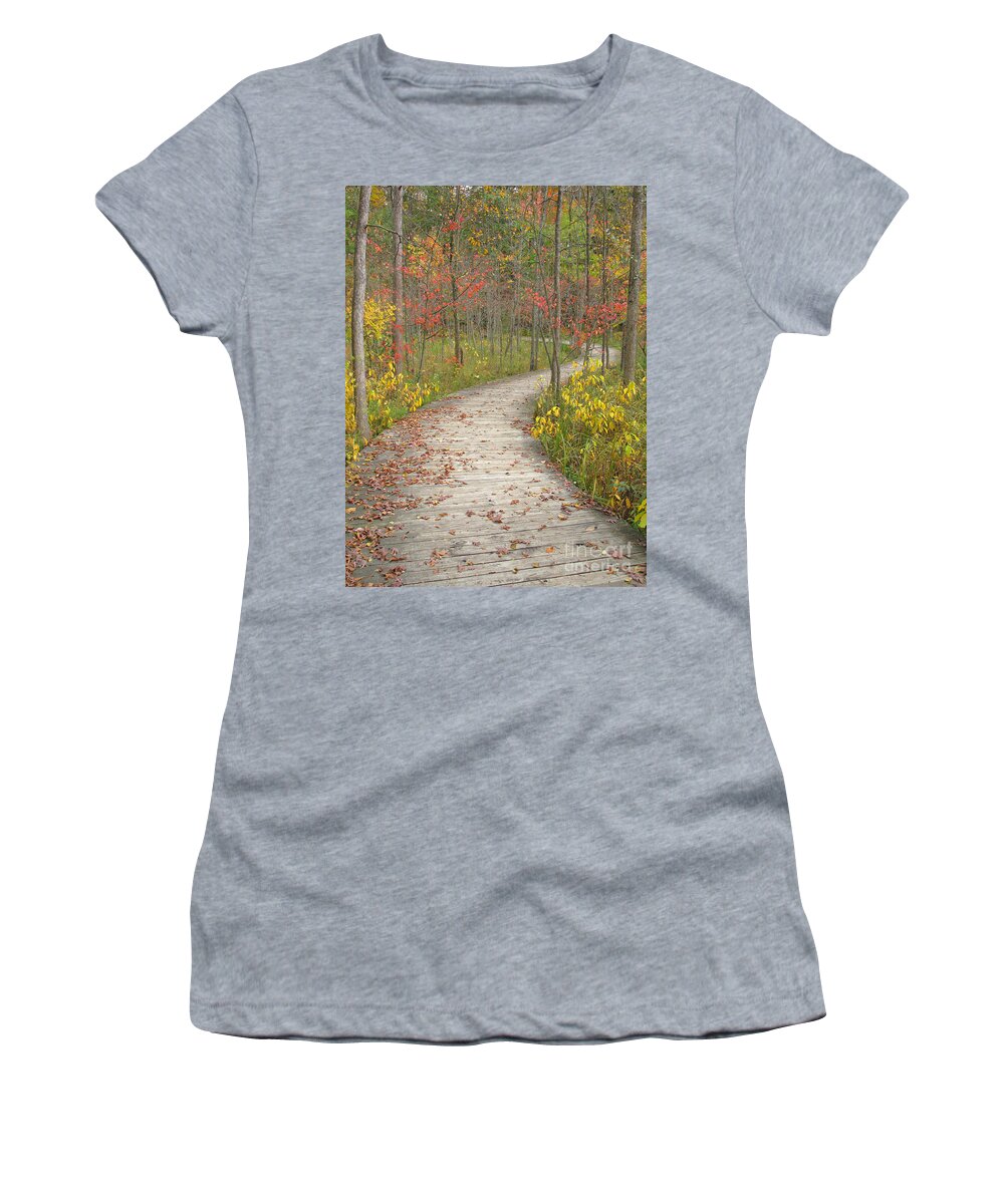Autumn Women's T-Shirt featuring the photograph Winding Woods Walk by Ann Horn