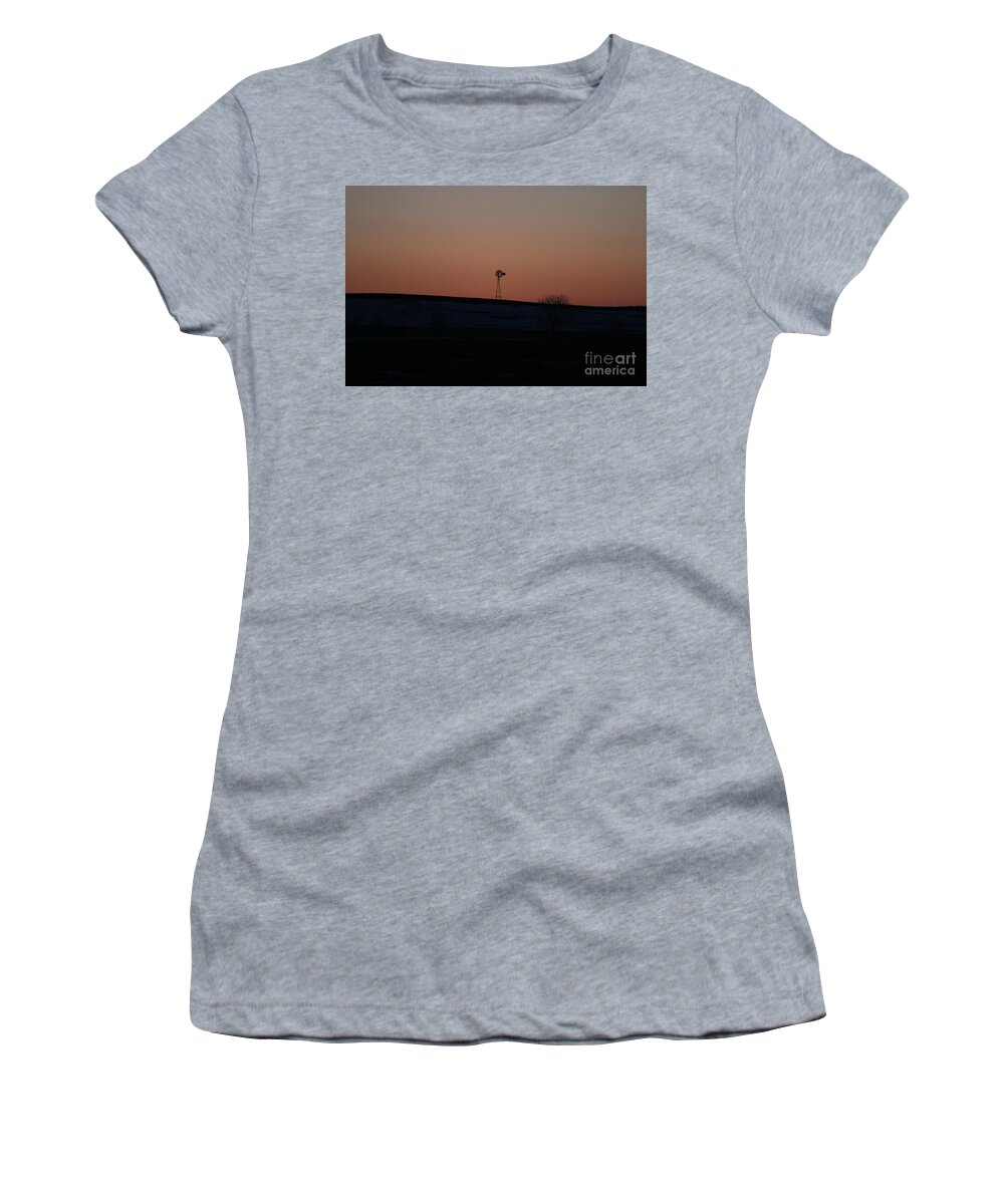 Windmill Women's T-Shirt featuring the photograph Windmill at Sunset by Ann E Robson