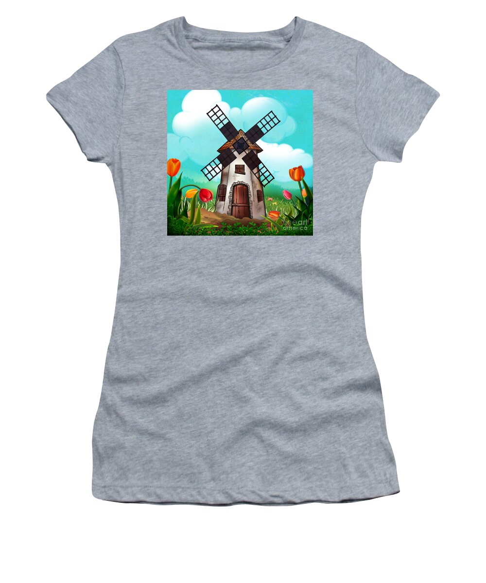 Windmill Women's T-Shirt featuring the digital art Windmill Path by Peter Awax