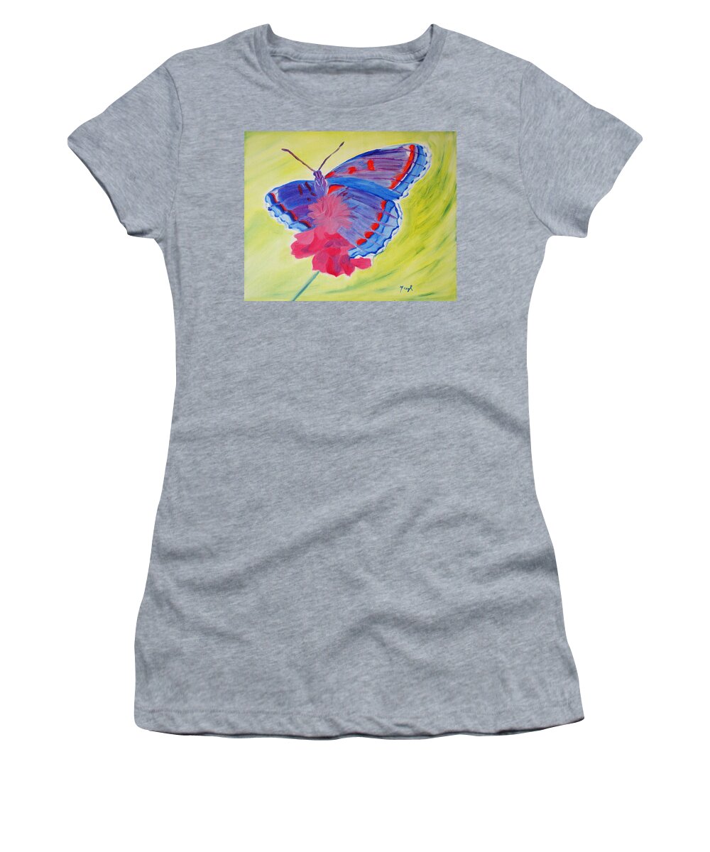 Butterfly Women's T-Shirt featuring the painting Winged Delight by Meryl Goudey
