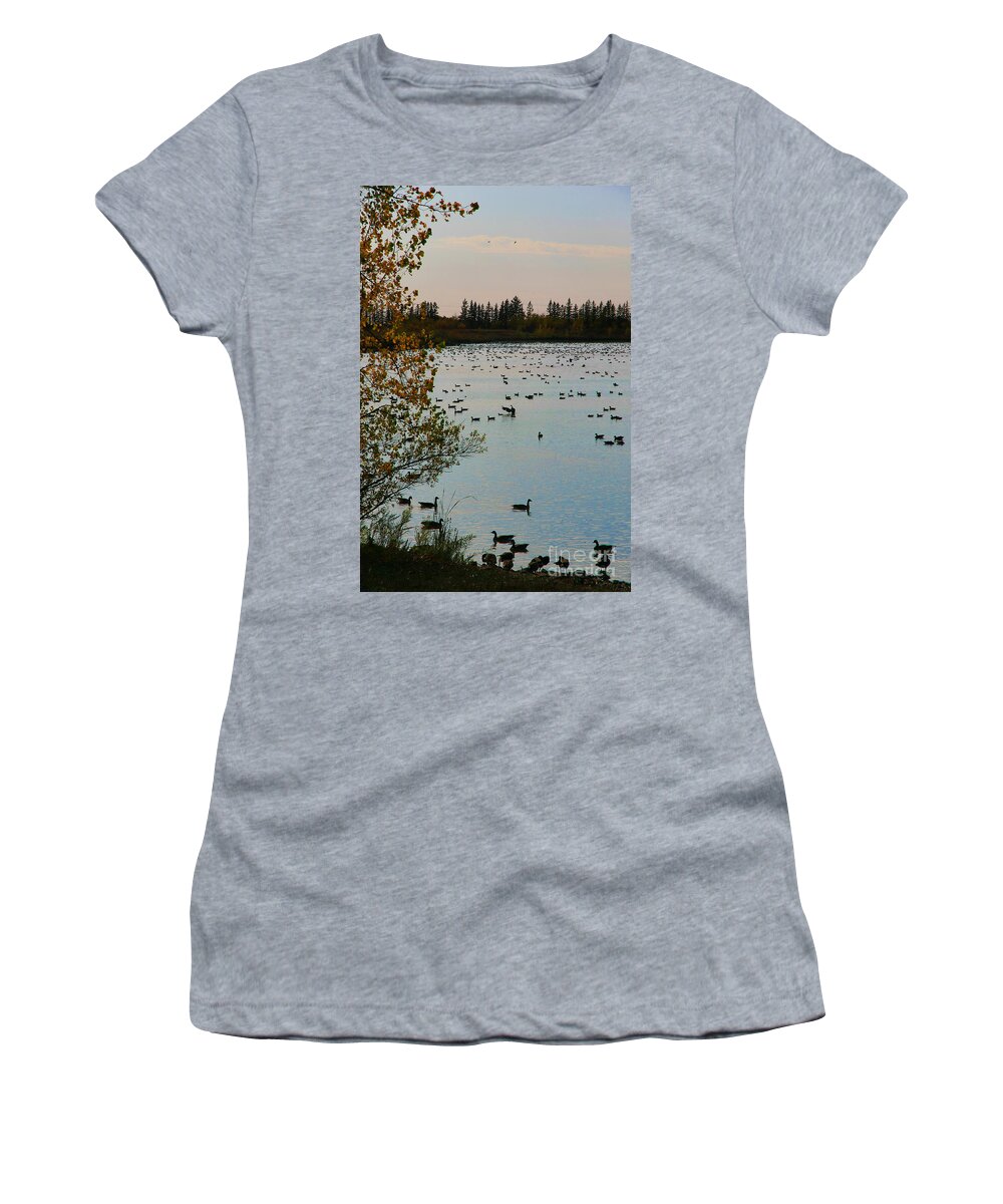  Birds Women's T-Shirt featuring the photograph Winter Escape Gathering by Teresa Zieba