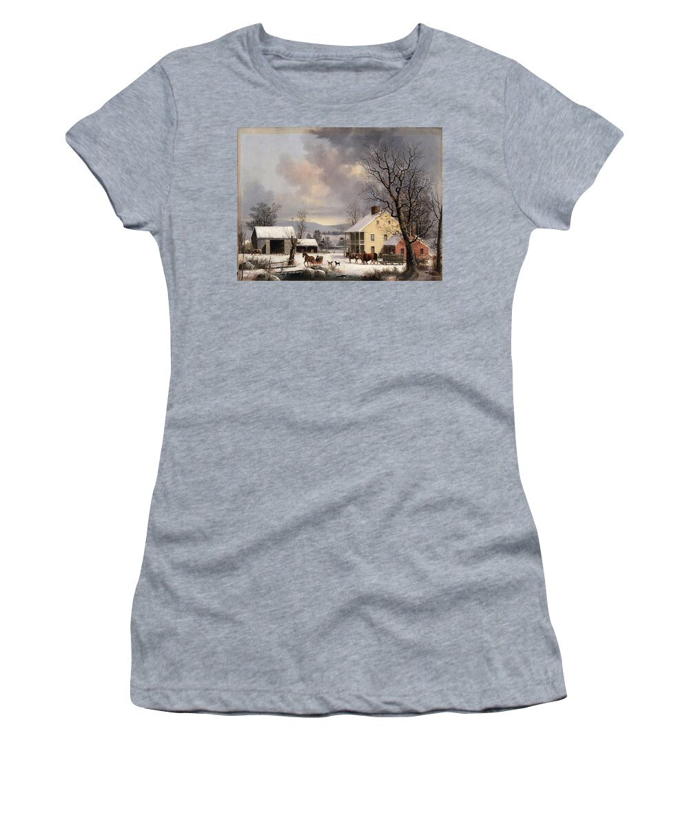 George Henry Durrie Women's T-Shirt featuring the painting Winter in the Country by George Henry Durrie