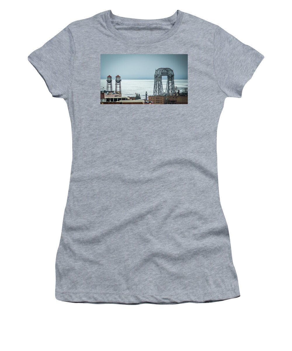 Erial Women's T-Shirt featuring the photograph Winter On Duluth Landmarks by Paul Freidlund