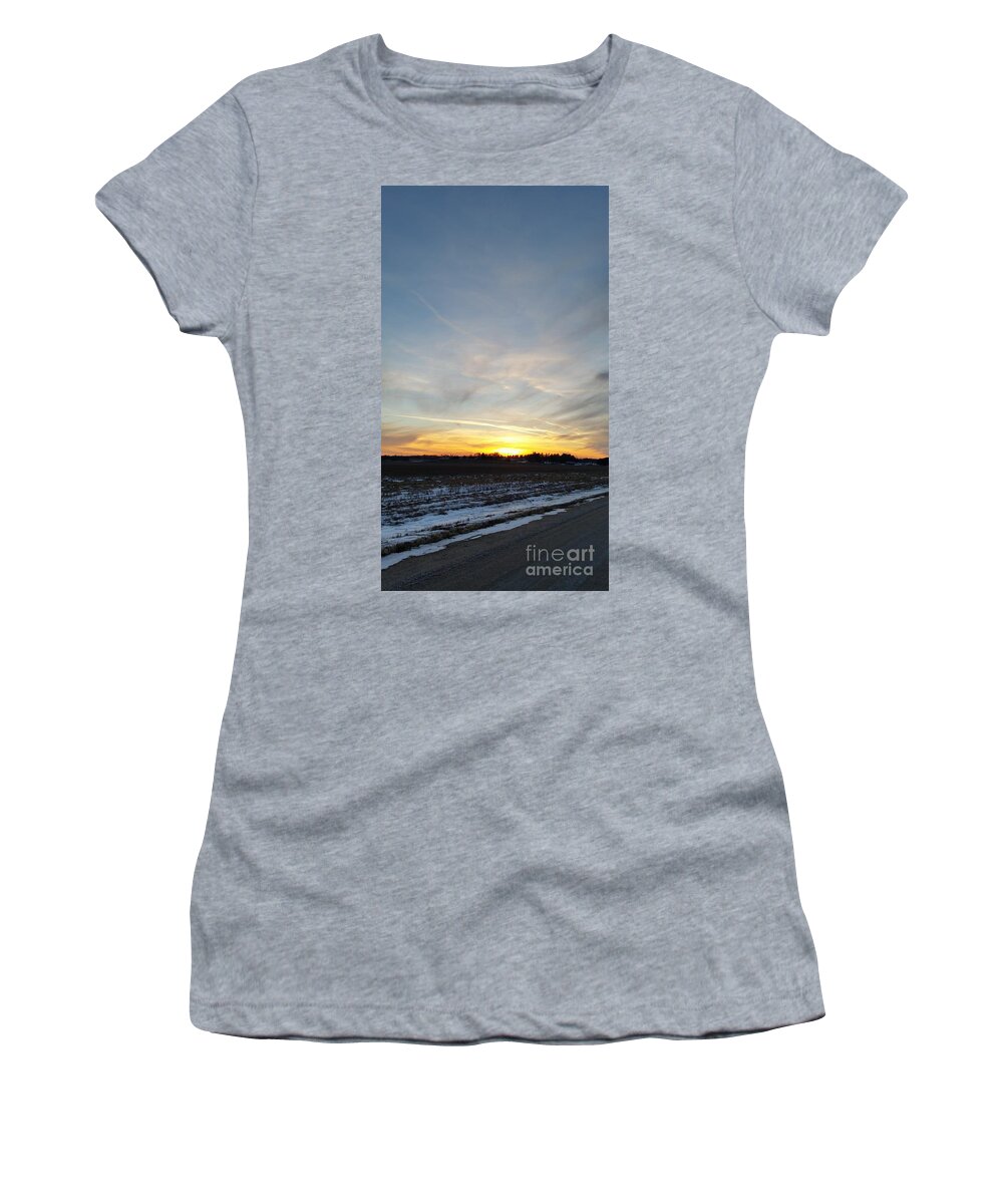 Branched Oak Lake Women's T-Shirt featuring the photograph Winter Road by Caryl J Bohn