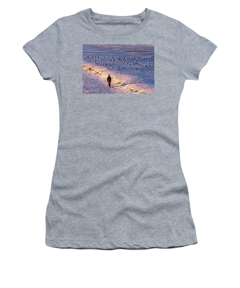 Winter Women's T-Shirt featuring the photograph Winter Time At The Beach by Cynthia Guinn