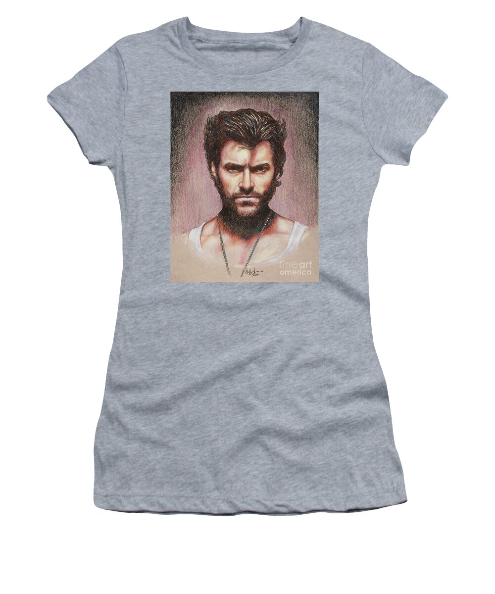 Wolverine Women's T-Shirt featuring the drawing Wolverine by Christine Jepsen