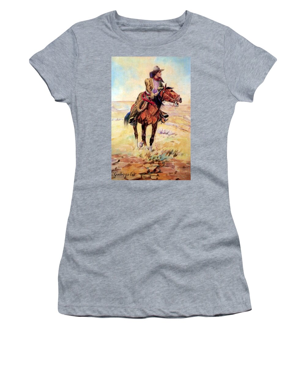 Occupation Women's T-Shirt featuring the painting Wyoming Cowgirl, 1907 by Science Source