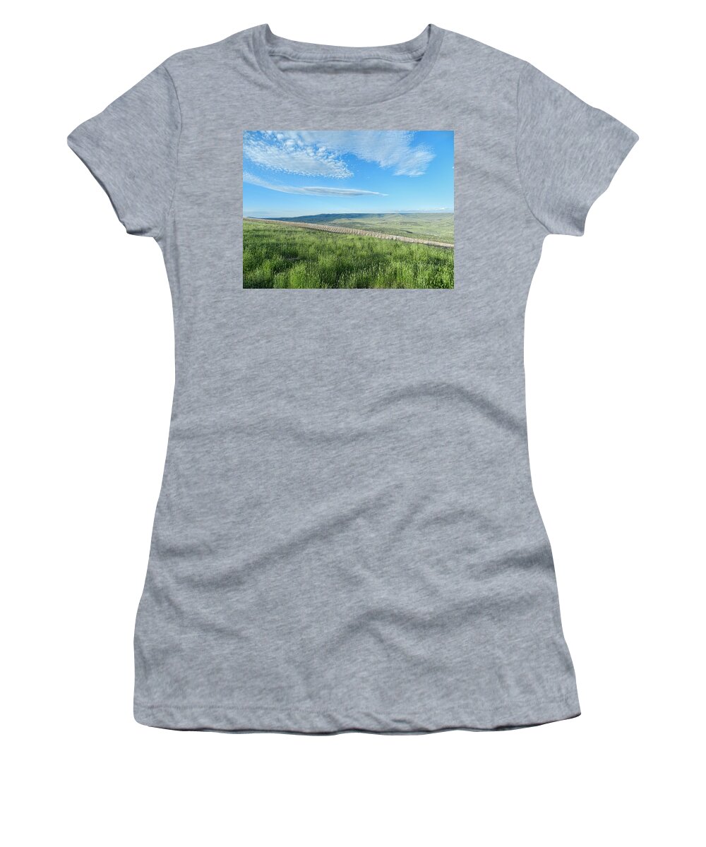 Wyoming Women's T-Shirt featuring the photograph Wyoming Snow Fence by Cathy Anderson
