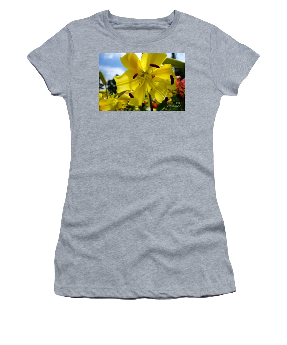 Yellow Whopper Women's T-Shirt featuring the photograph Yellow Whopper Lily 2 by Jacqueline Athmann