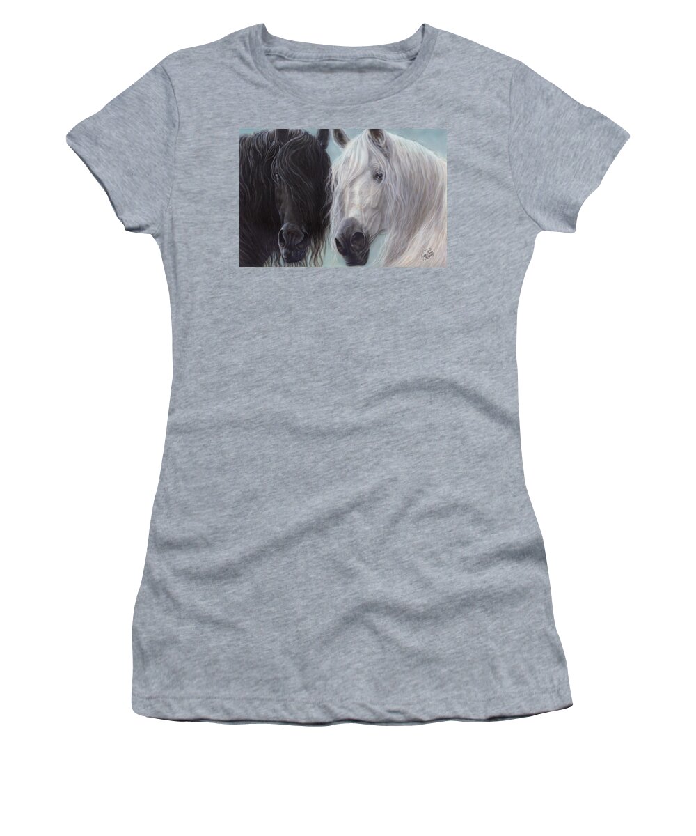 North Dakota Artist Women's T-Shirt featuring the painting Yin-Yang Horses by Wayne Pruse