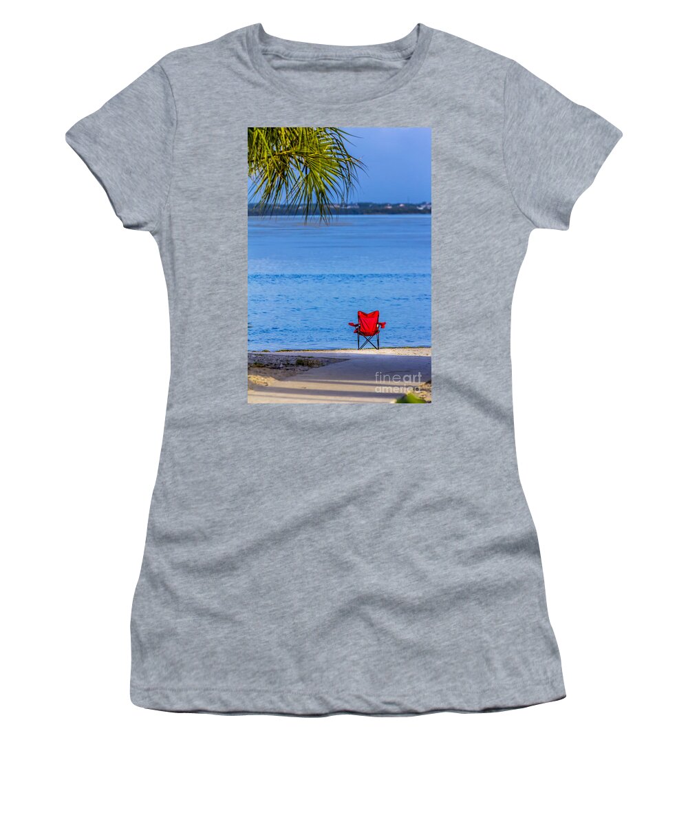 Red Beach Chairs Women's T-Shirt featuring the photograph You Should be Here by Marvin Spates