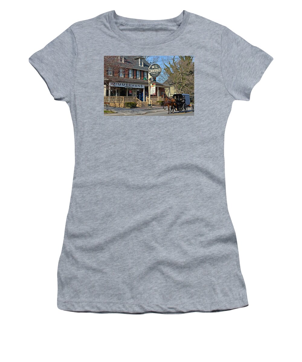 Amish Women's T-Shirt featuring the photograph Zimmerman's Store Intercourse Pennsylvania by Tana Reiff