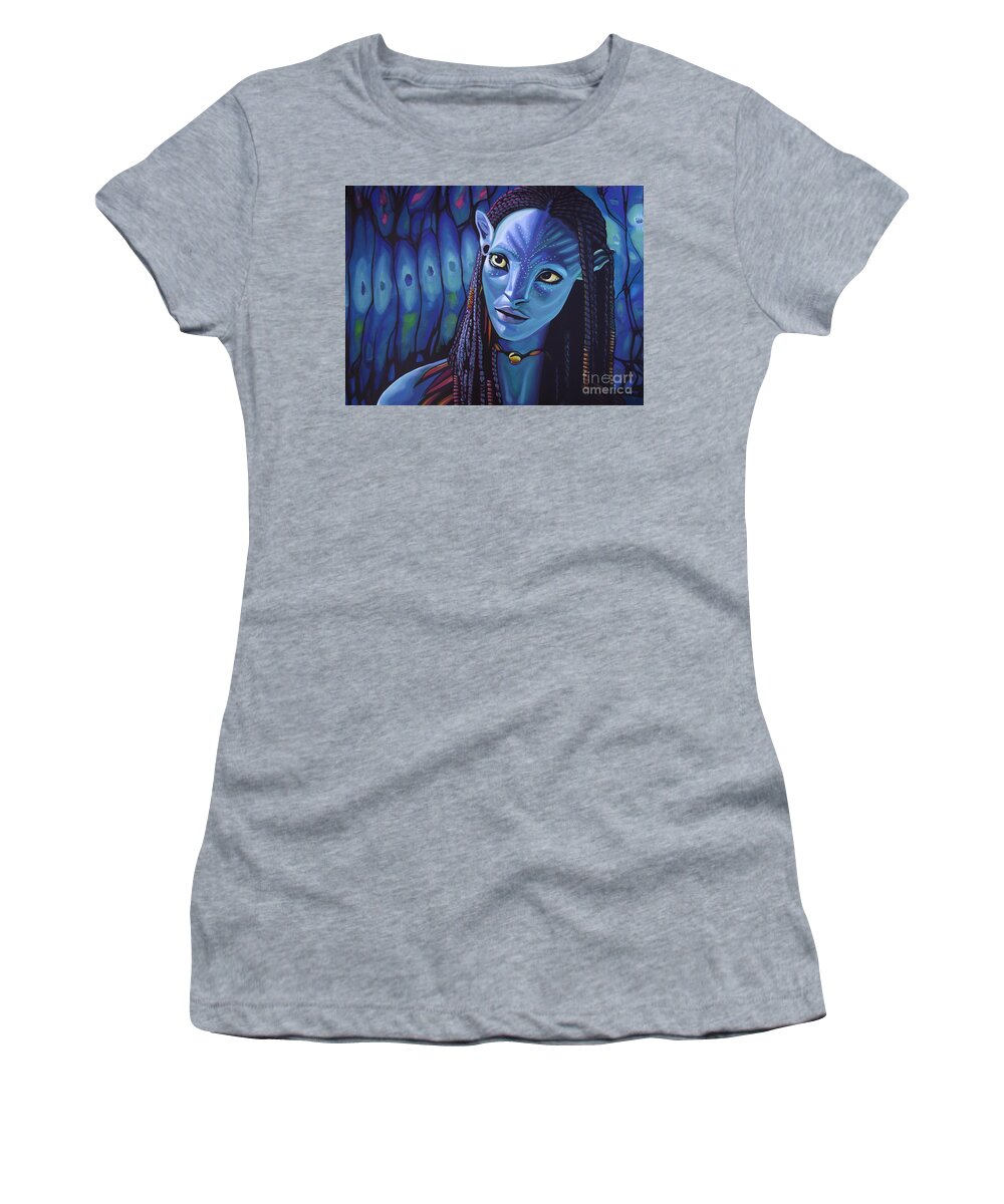 #faatoppicks Women's T-Shirt featuring the painting Zoe Saldana as Neytiri in Avatar by Paul Meijering