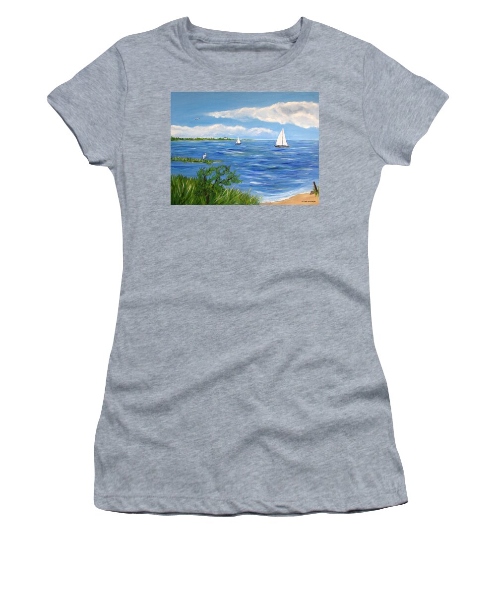Sailboat Women's T-Shirt featuring the painting Bayville 2 #1 by Clara Sue Beym