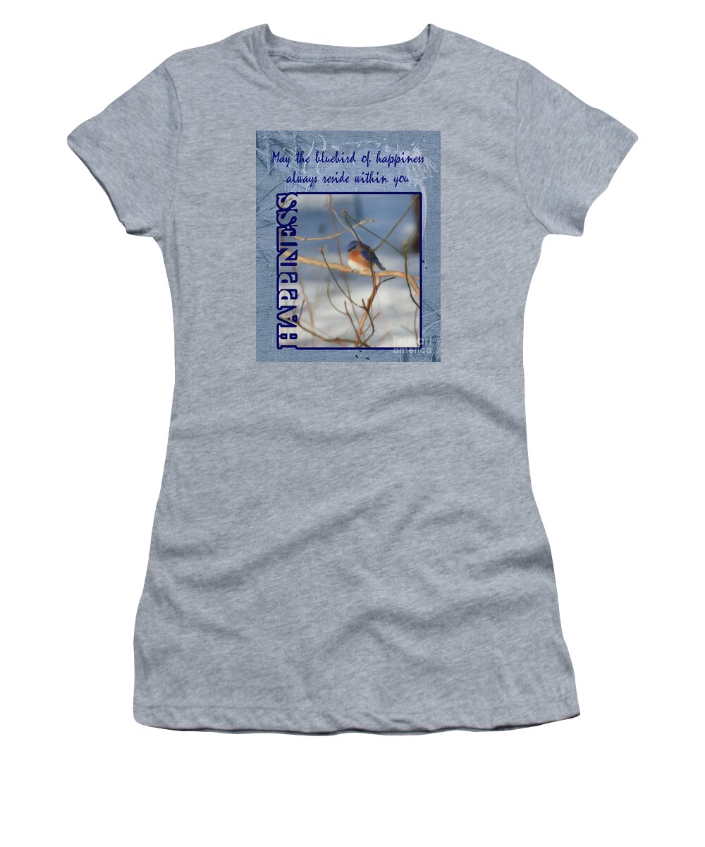 Inspirational Women's T-Shirt featuring the digital art Bluebird Of Happiness Inspirational by Smilin Eyes Treasures