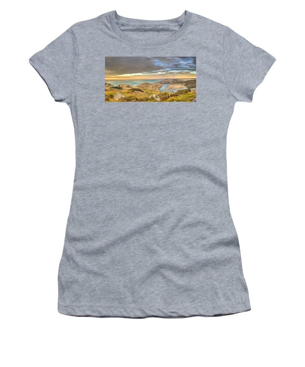 00441965 Women's T-Shirt featuring the photograph Lake Forsyth At Dawn Canterbury New #1 by Colin Monteath