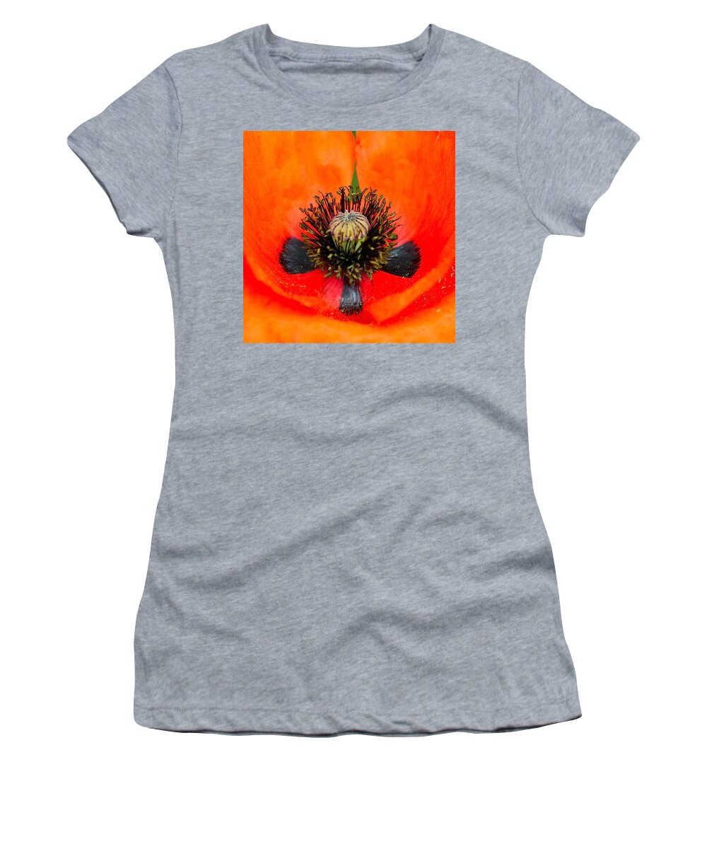 Poppy Women's T-Shirt featuring the photograph Poppy Heart #1 by Karon Melillo DeVega