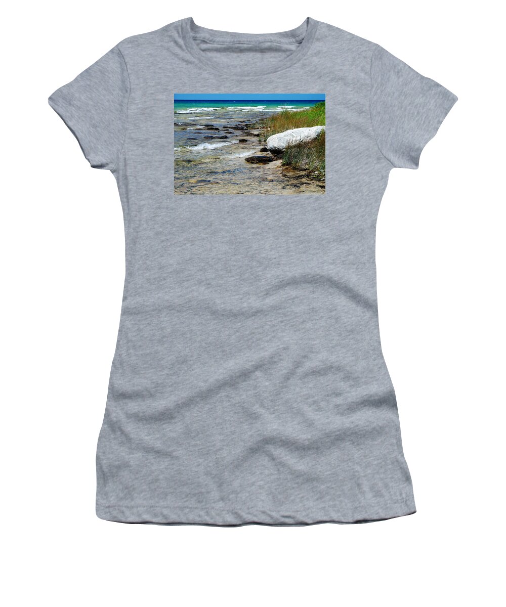 Jma Women's T-Shirt featuring the photograph Quiet Waves Along the Shore by Janice Adomeit