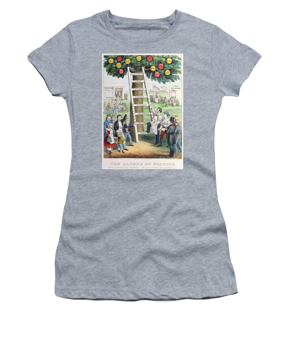 The Ladder Of Fortune Women's T-Shirt featuring the painting The Ladder of Fortune by Currier and Ives