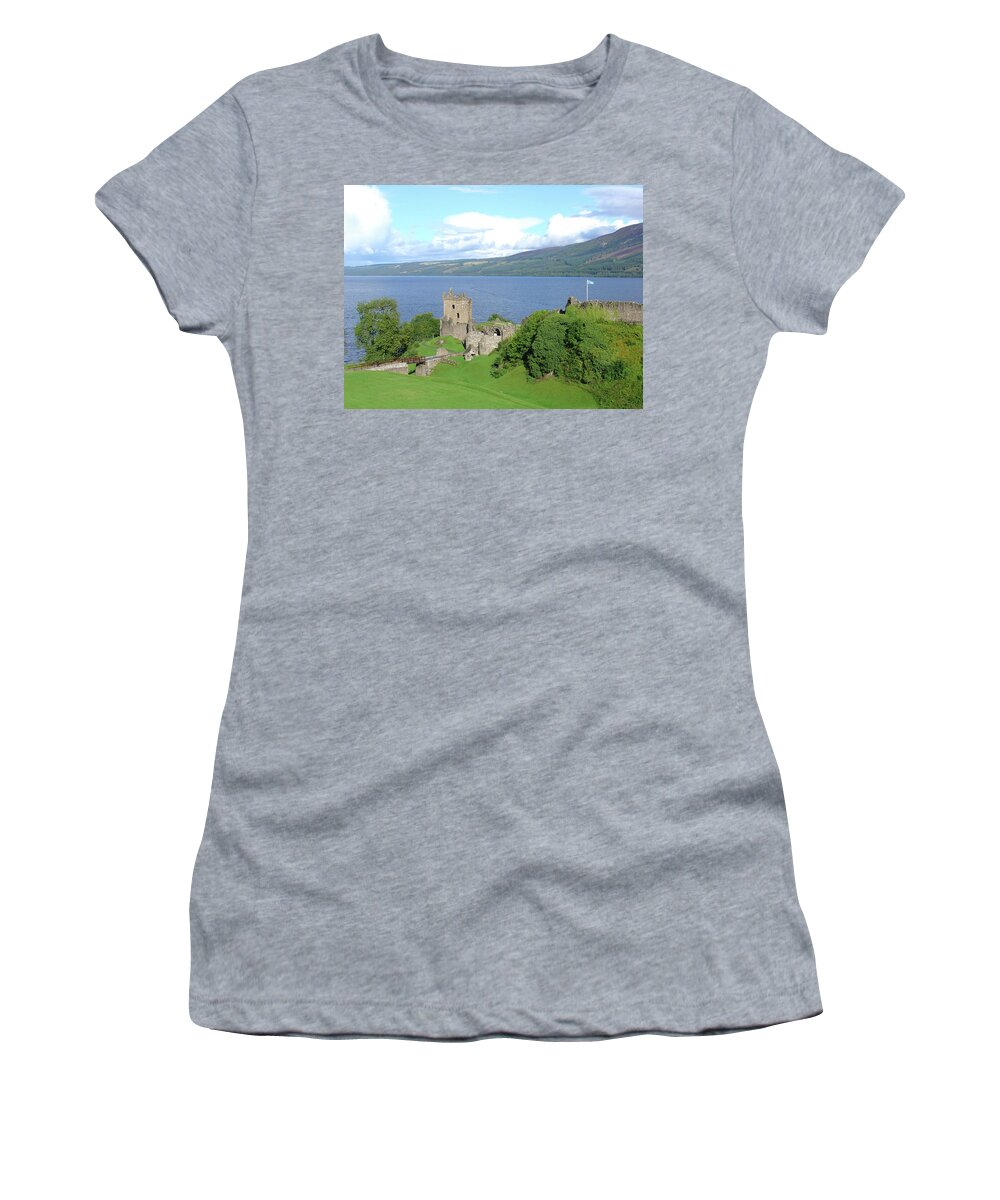 Loch Women's T-Shirt featuring the photograph Urquhart Castle by Charles and Melisa Morrison