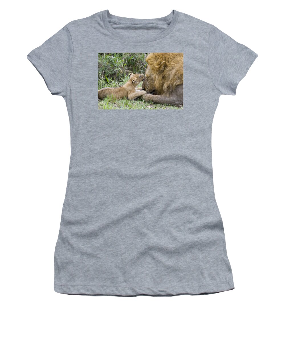 00761318 Women's T-Shirt featuring the photograph African Lion Cub Playing With Adult #4 by Suzi Eszterhas