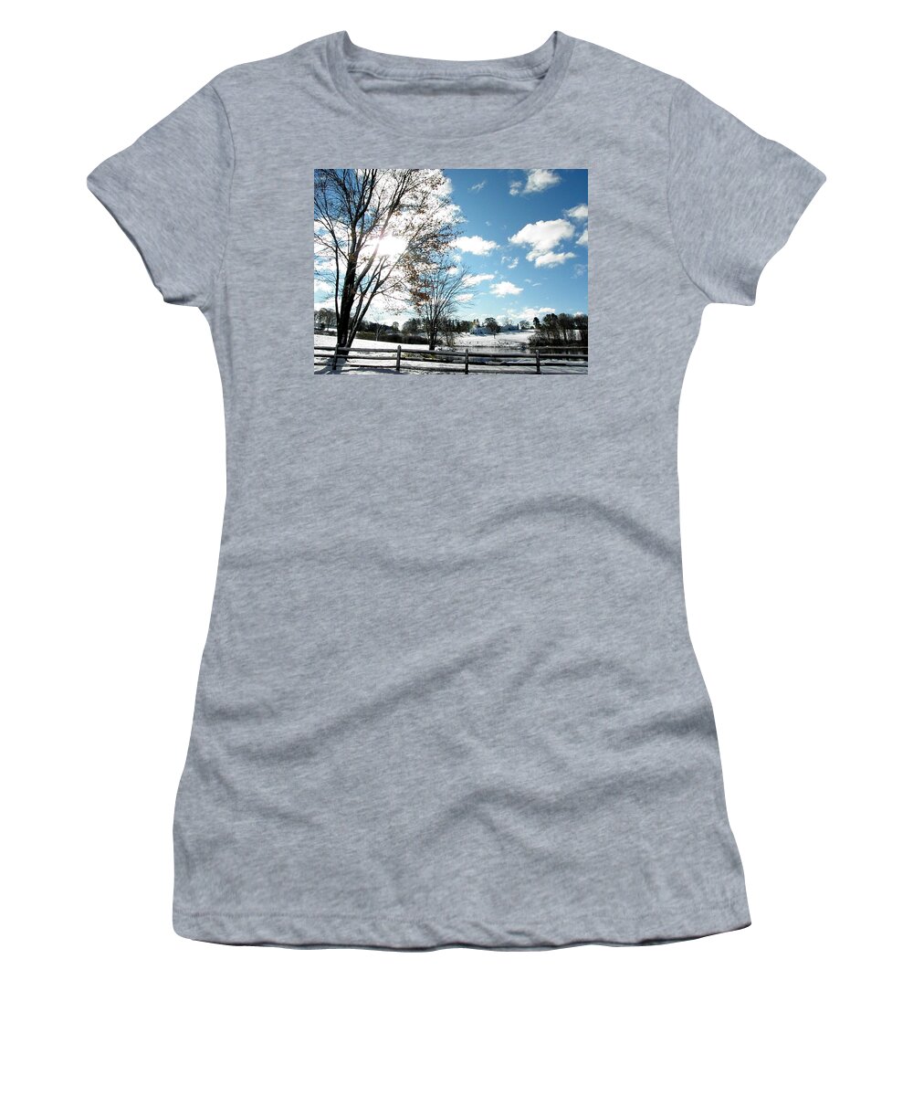 Snow Women's T-Shirt featuring the photograph A Colorful Snowy Landscape by Kim Galluzzo
