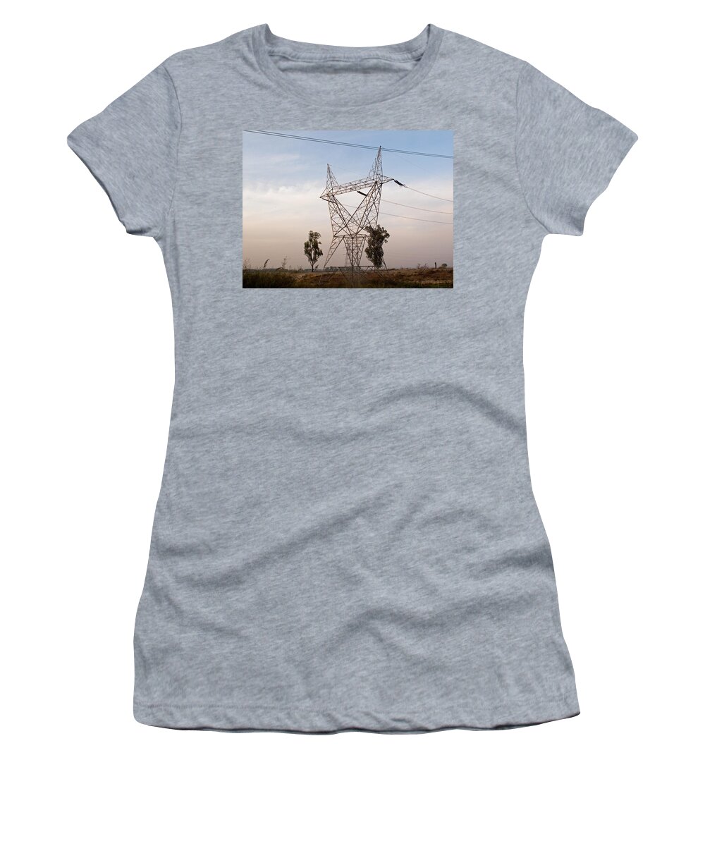 India Women's T-Shirt featuring the photograph A transmission tower carrying electric lines in the countryside by Ashish Agarwal