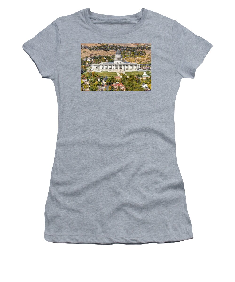 Salt Women's T-Shirt featuring the photograph Aerial View of Utah State Capitol Building by Gary Whitton