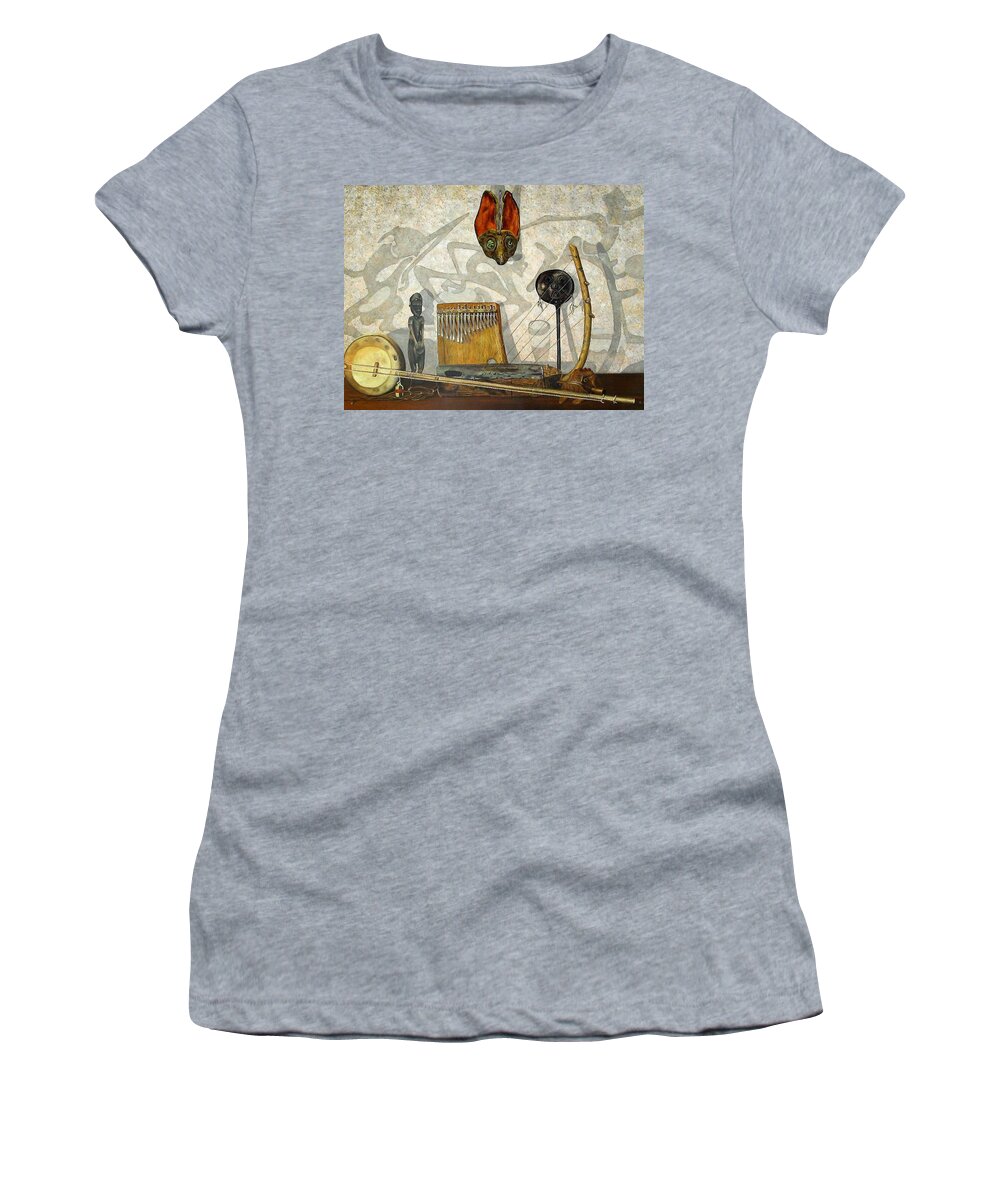 Musical Instruments Women's T-Shirt featuring the painting African Musical Instruments by Ben Saturen