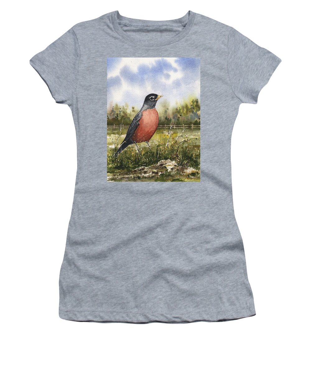 Bird Women's T-Shirt featuring the painting American Robin by Sam Sidders