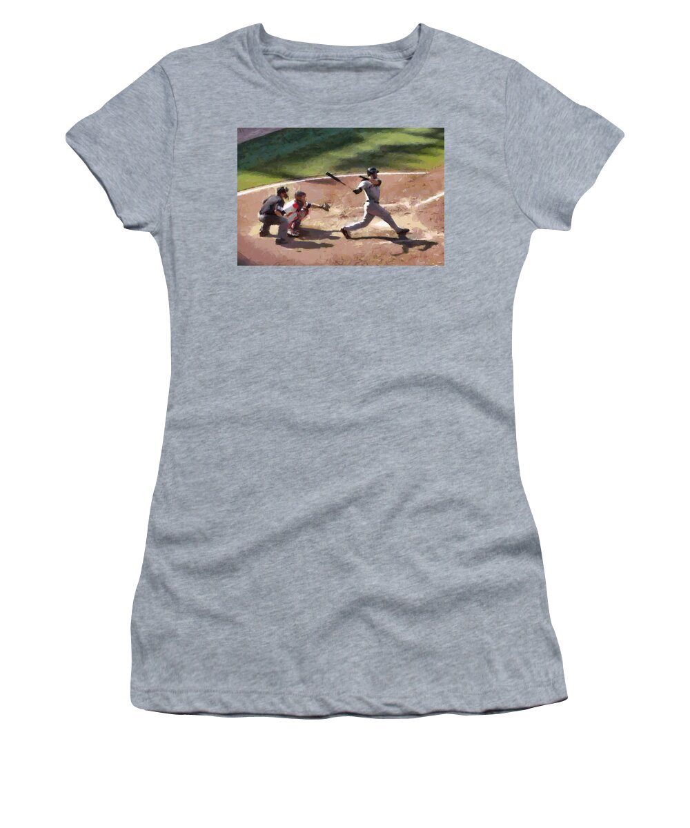 Baseball Women's T-Shirt featuring the painting At Bat by Lynne Jenkins