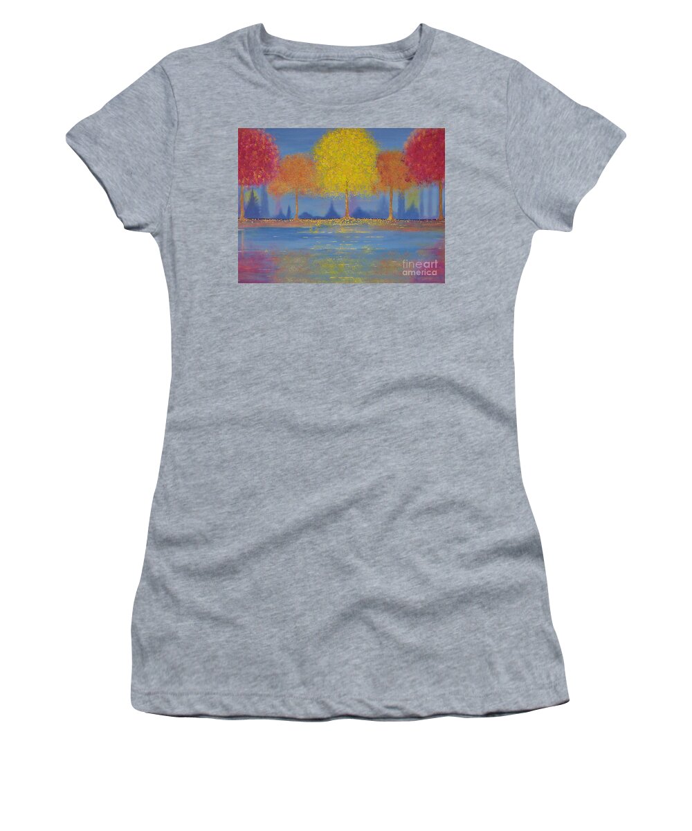 Autumn Women's T-Shirt featuring the painting Autumn's Bliss by Stacey Zimmerman