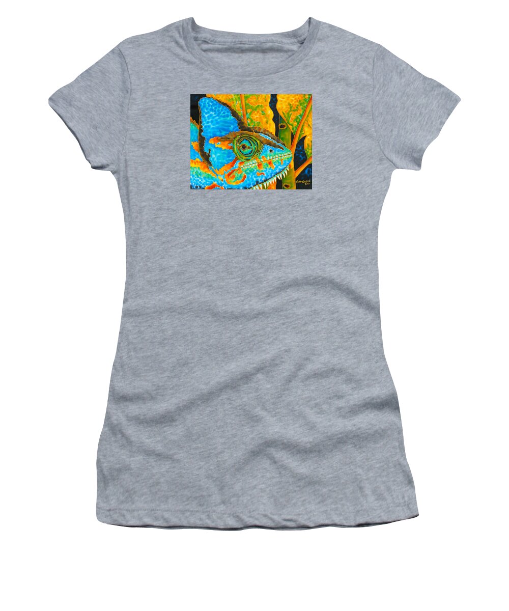 Chameleon Painting Women's T-Shirt featuring the painting Blue Chameleon by Daniel Jean-Baptiste