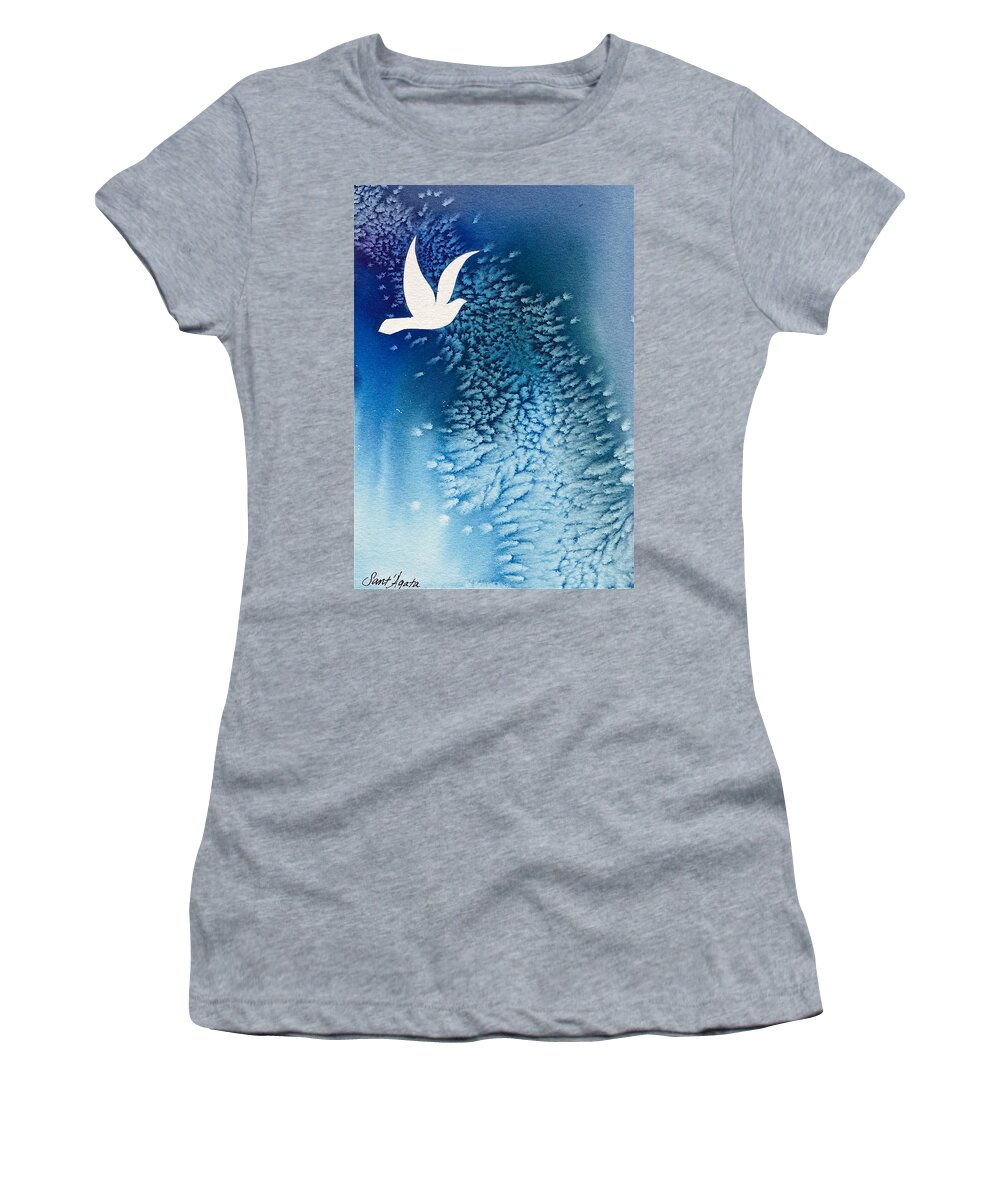 Dove Women's T-Shirt featuring the painting Blue Dove by Frank SantAgata