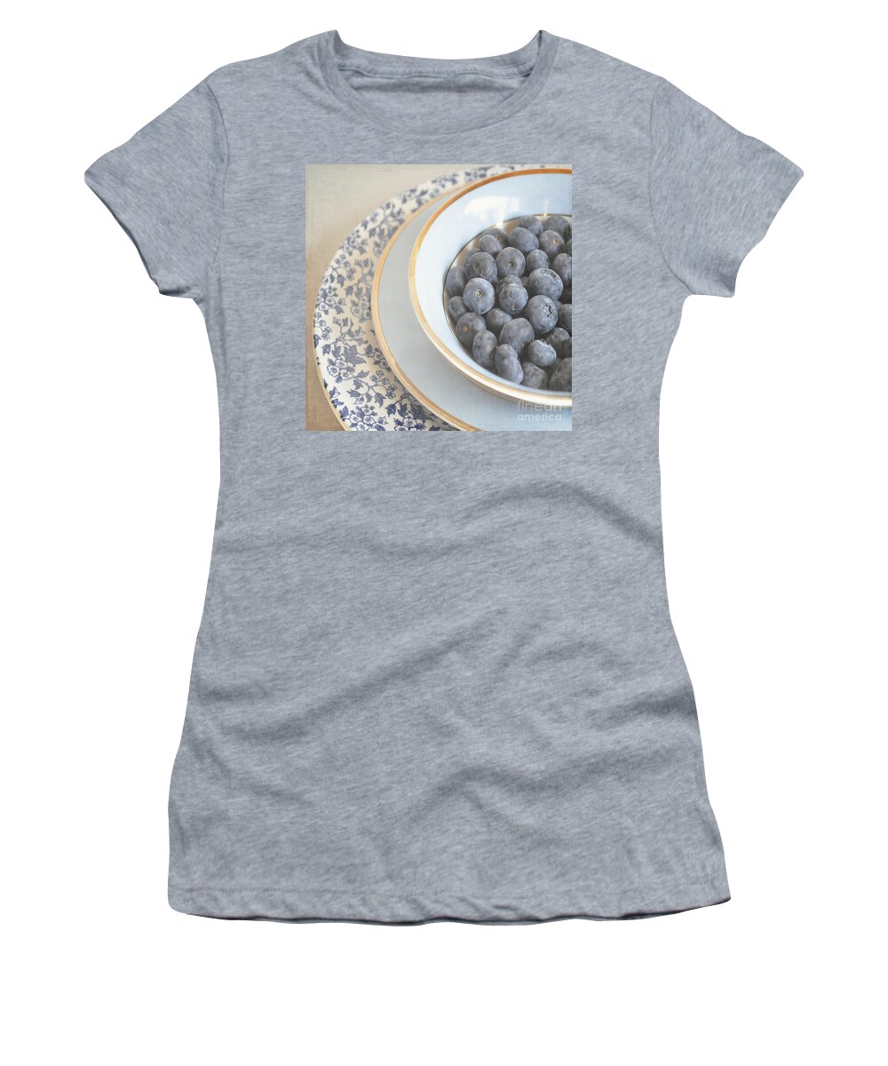 Blueberries Women's T-Shirt featuring the photograph Blueberries in blue and white china bowl by Lyn Randle