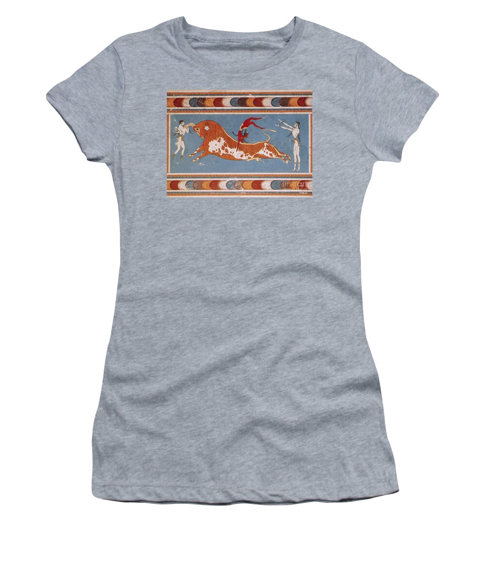 Figurative Art Women's T-Shirt featuring the photograph Bull-leaping Fresco From Minoan Culture by Photo Researchers