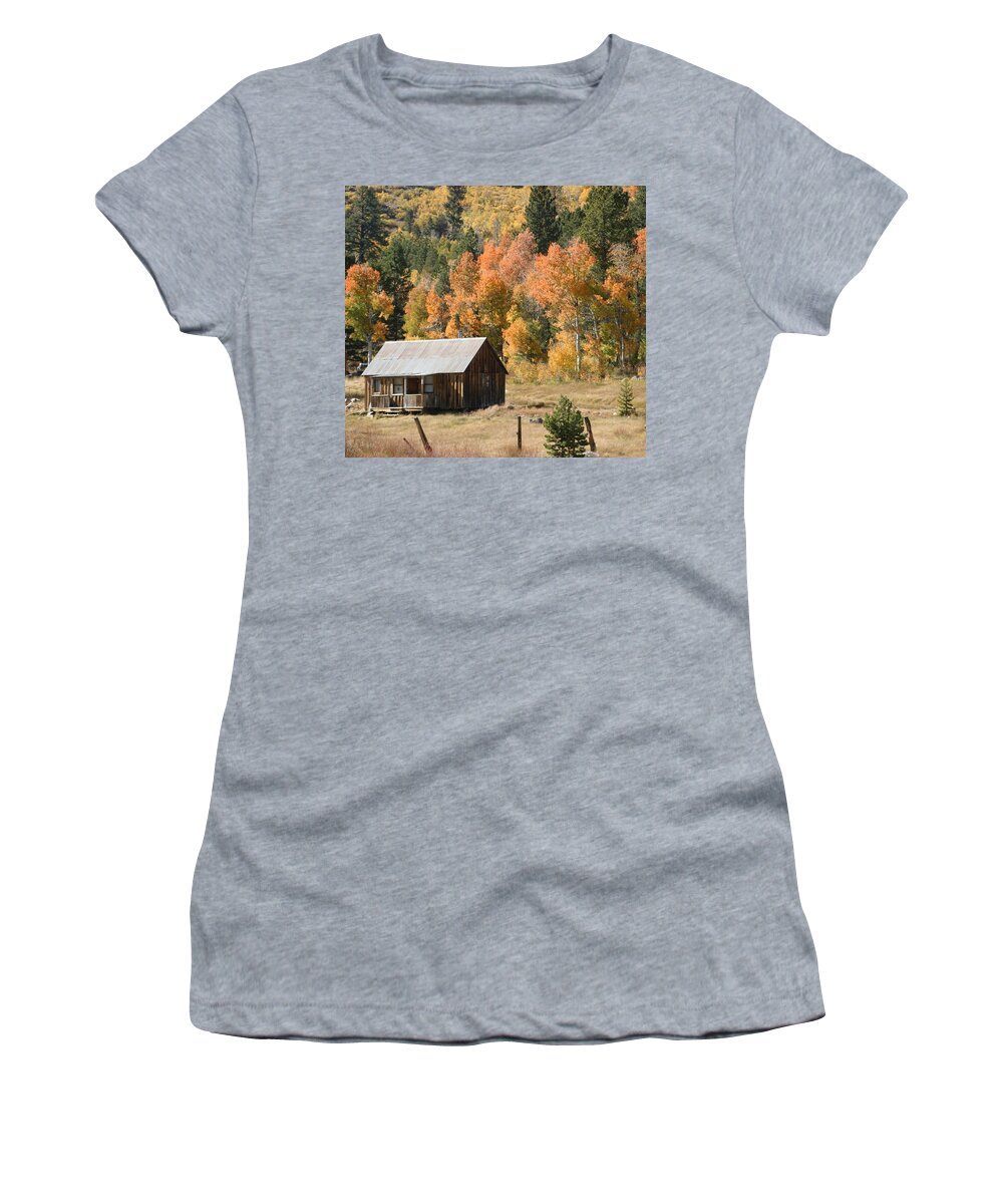 Cabin Women's T-Shirt featuring the photograph Cabin in Autumn by Anthony Trillo