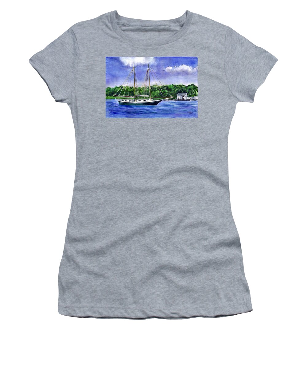 Schooner Women's T-Shirt featuring the painting Cedar Beach Schooner by Clara Sue Beym