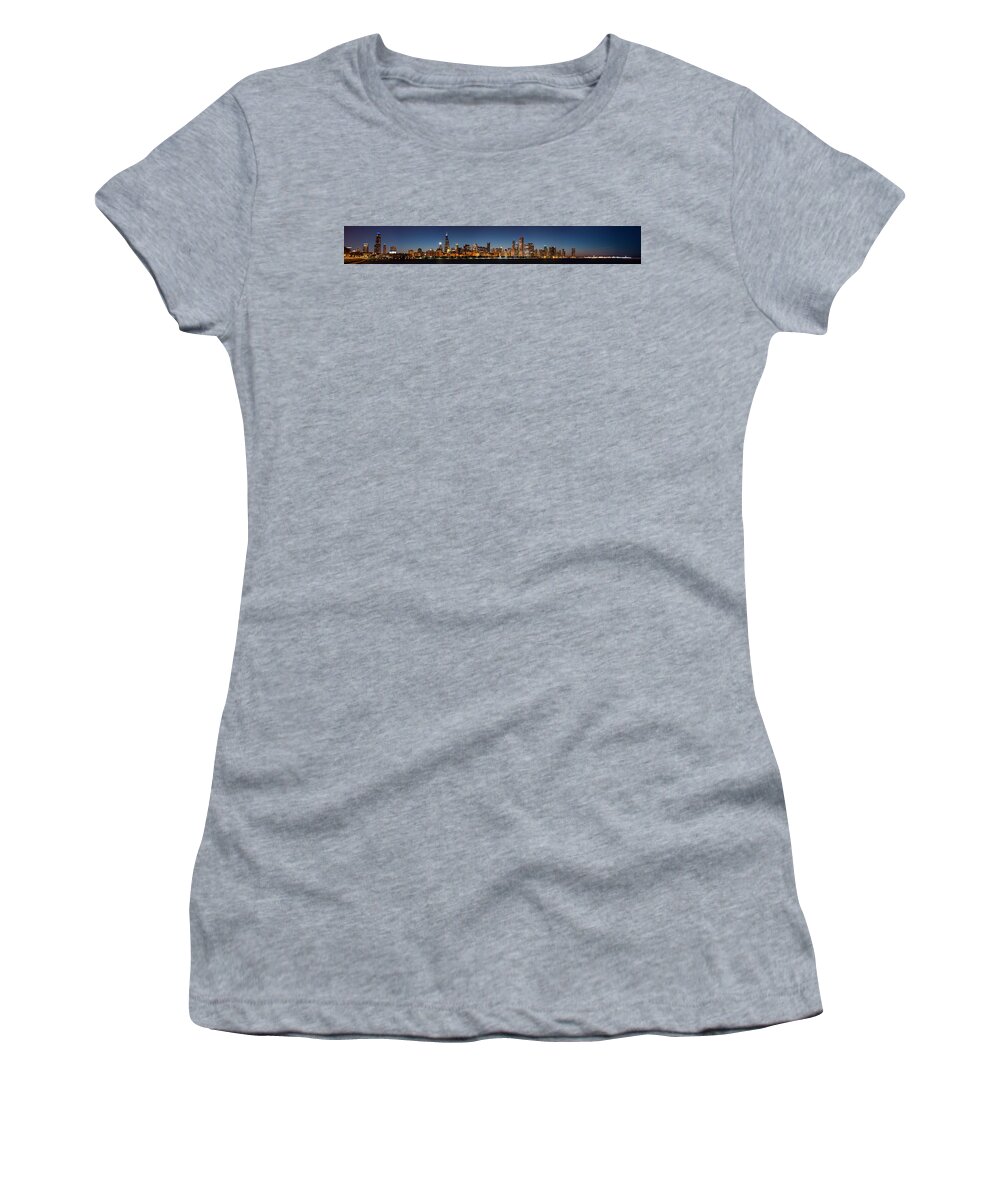 Chicago Skyline Women's T-Shirt featuring the photograph Chicago Skyline at Night by Semmick Photo