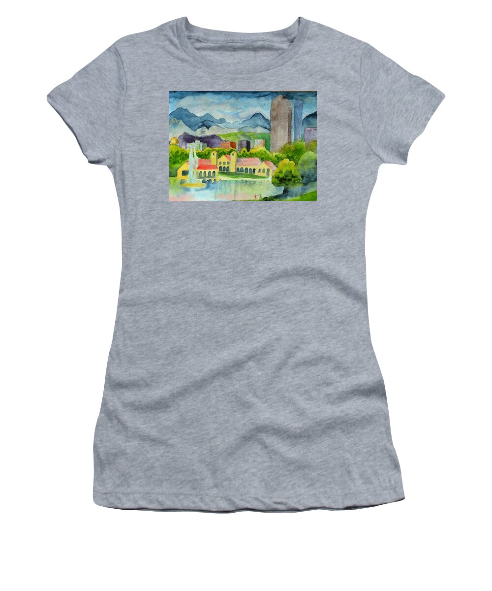 City Park Women's T-Shirt featuring the painting City Park Wonderland Summer by Beverley Harper Tinsley