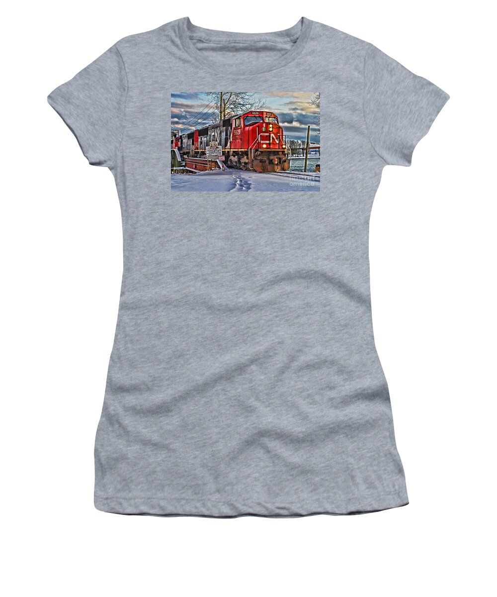 Trains Women's T-Shirt featuring the photograph CN Locomotive HDR by Randy Harris